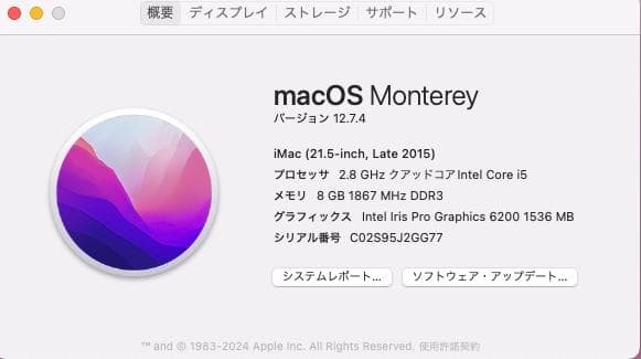 Macデスクトップ iMac 21.5 late 2015 2.8Ghz/8g/1TBHDD