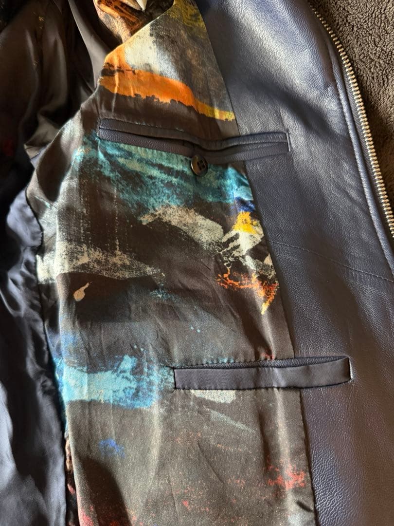 PSポールスミス　ダークブルー レザー シングルライダースジャケット