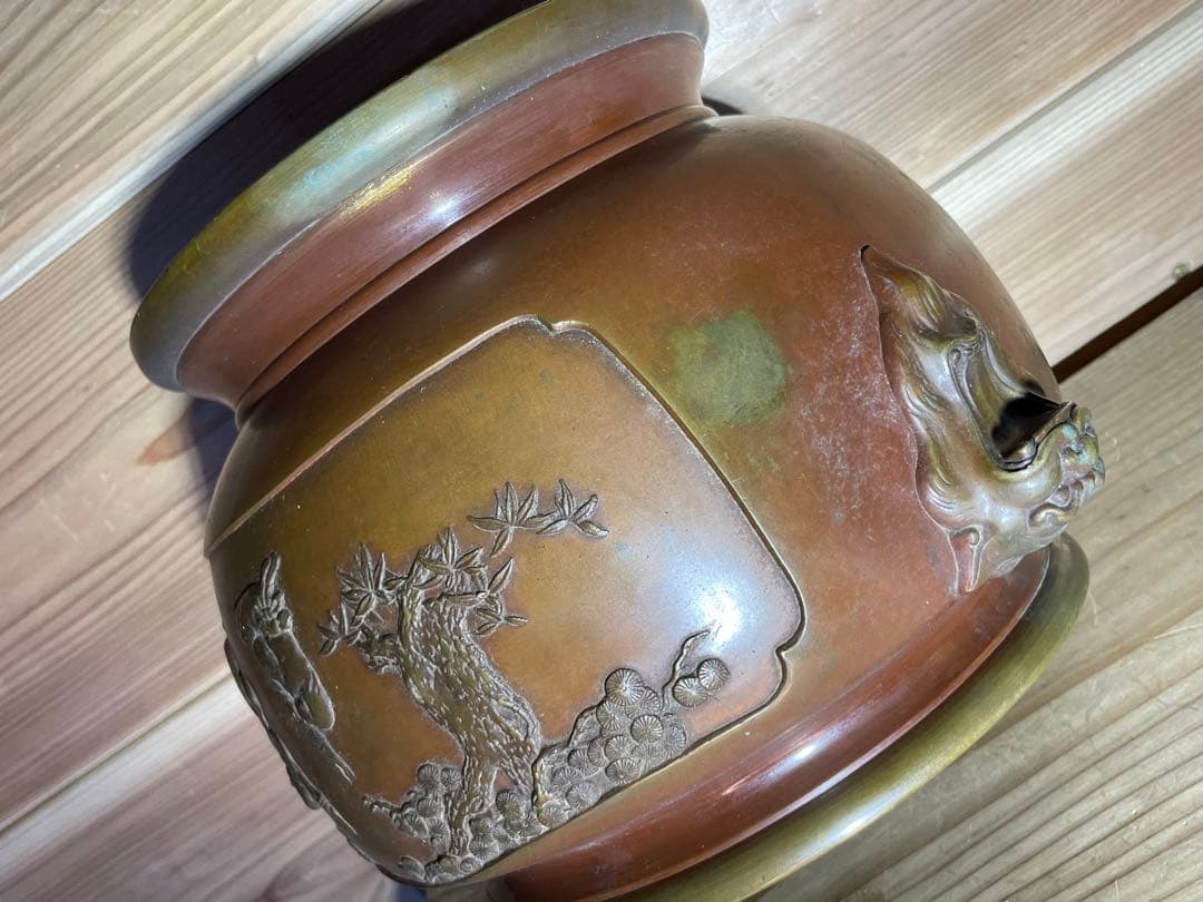 専用　義正　唐子　仙徳火鉢　大型　約5.5kg【m195 大正火鉢　仙徳銅器　】