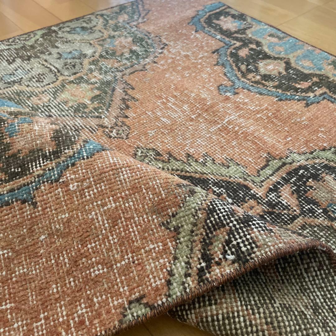 72×86 テラコッタカラー　オリエンタル柄 トルコヴィンテージラグ