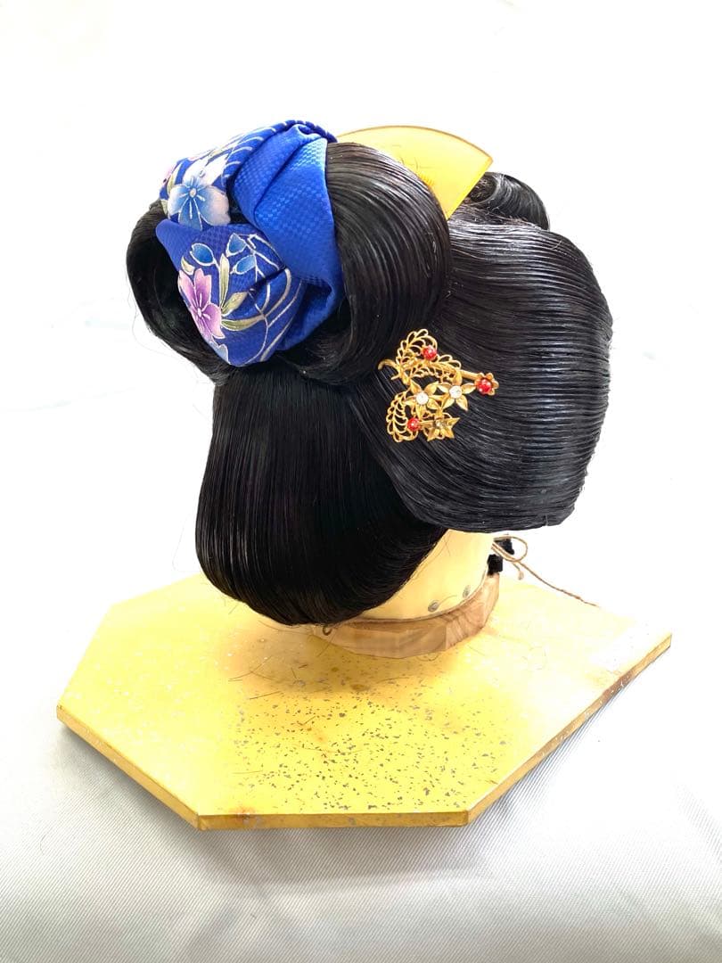 銀杏返し(黒髪、生え際網無しタイプ)中サイズ、中古舞踊かつら、大衆演劇かつら