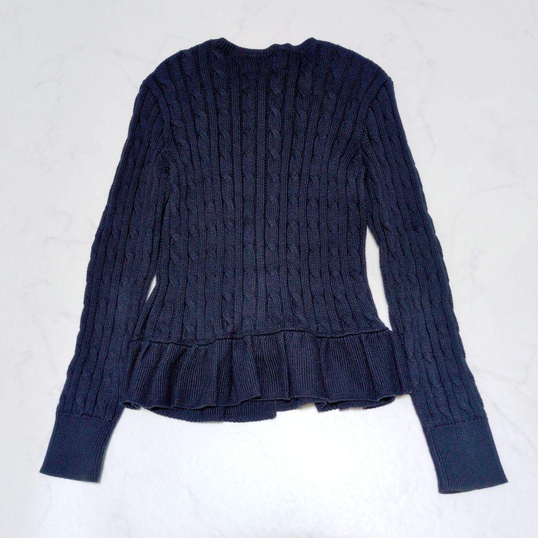 ポロラルフローレン　コットンニット　ケーブル　ペプラム　カーディガン　紺