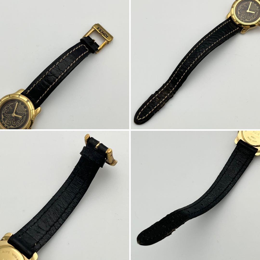 稼動 FENDI 800L ローマン ゴールドベゼル レザーベルト 腕時計