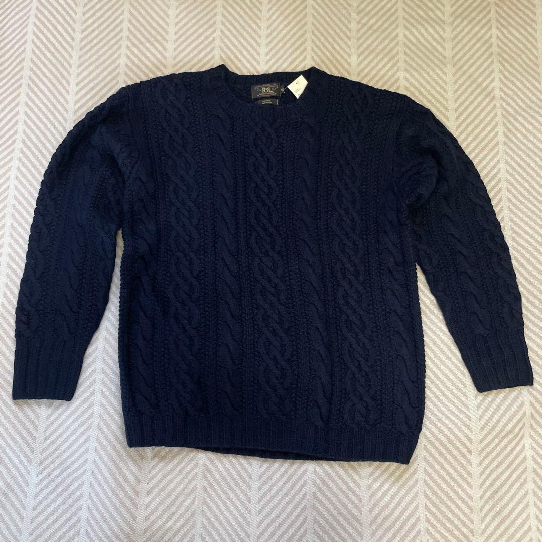 新品未使用 デッドストック RRL 三つ星 ケーブルニット XL ネイビー