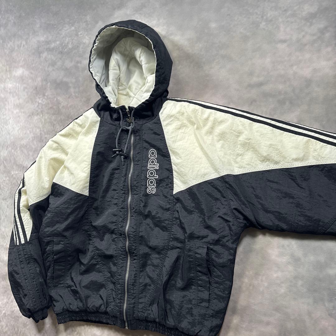 adidas古着90s 中綿フードジャケット トレフォイル刺繍ロゴY2K U7
