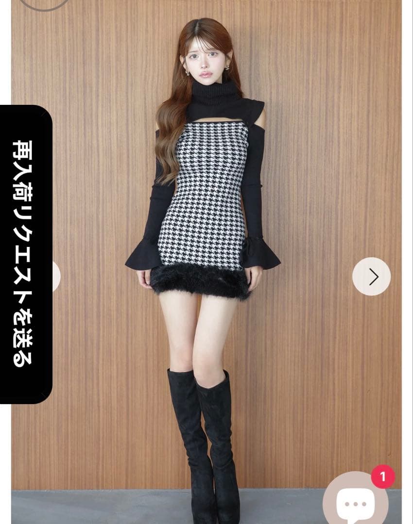 Randy ランディ　2wayハウンドトゥースファーミニワンピース　F