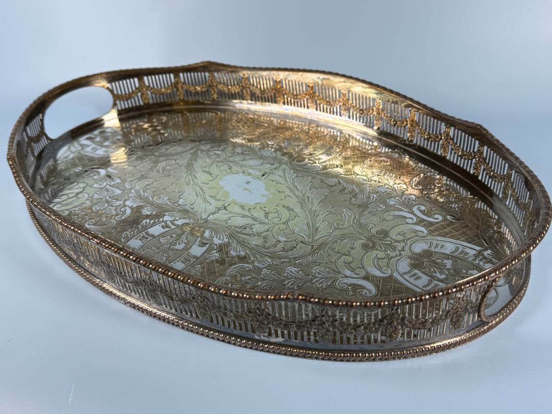 楕円形サービングトレイ 純銀メッキ(ALPHA PLATE ENGLAND製)