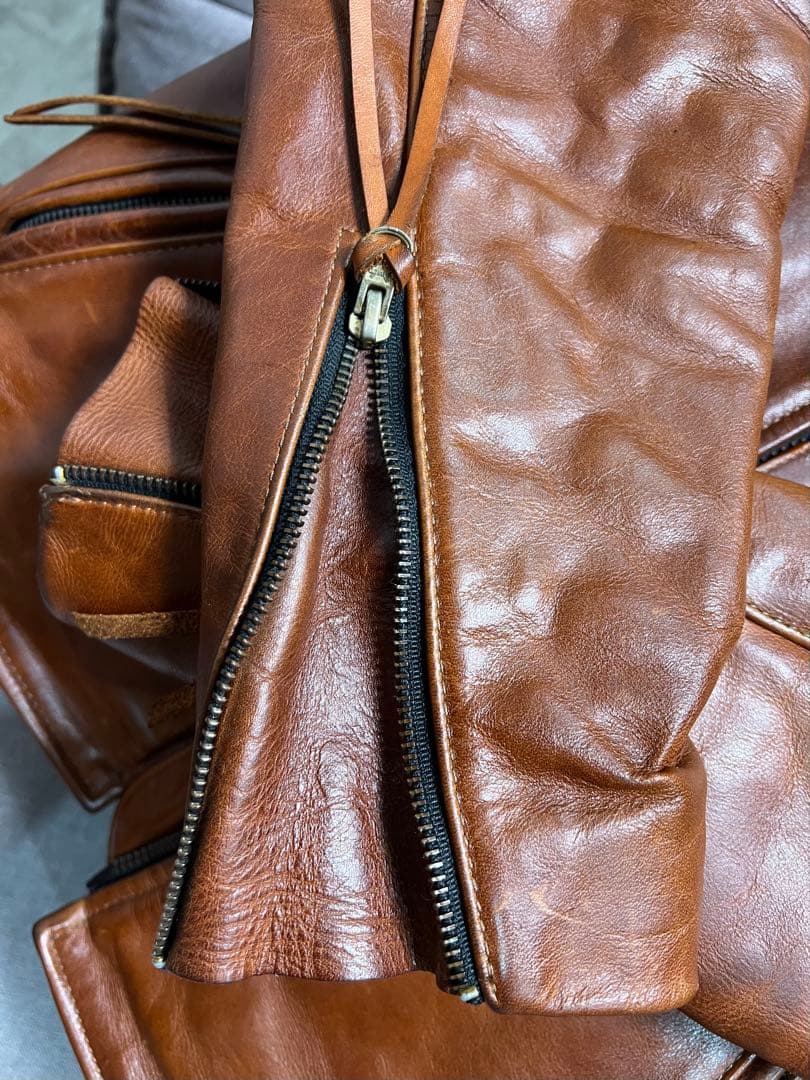 vanson ブラウン 年代物牛本革シングルライダース 36