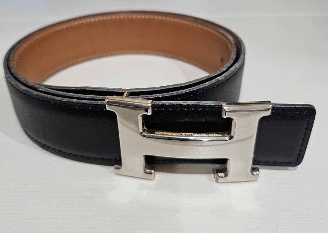 HERMES コンスタンス ベルト 70cm シルバーバックル 黒×キャメル