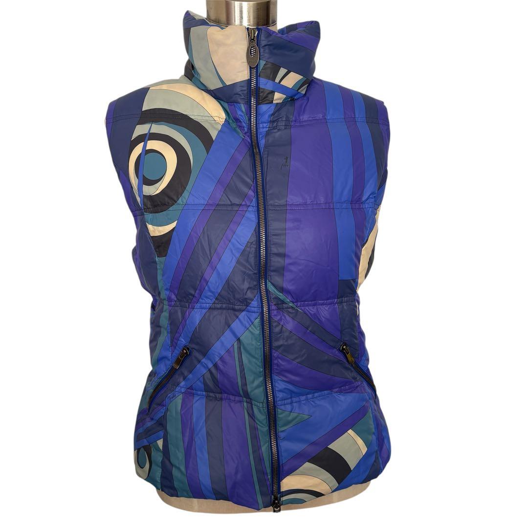 エミリオプッチ　ダウンベスト　ブルー　ハイネック　総柄　IT44 ナイロン