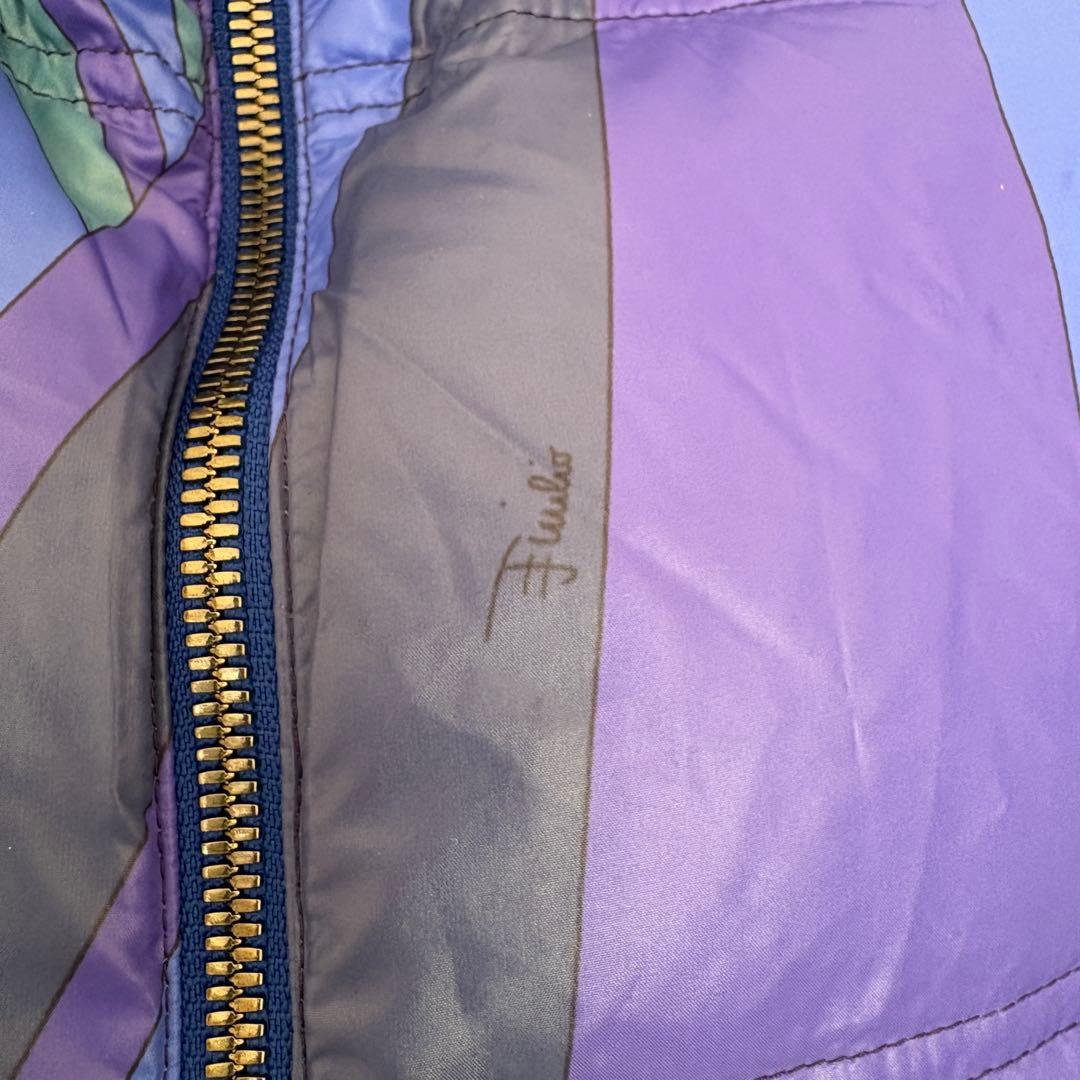 エミリオプッチ　ダウンベスト　ブルー　ハイネック　総柄　IT44 ナイロン