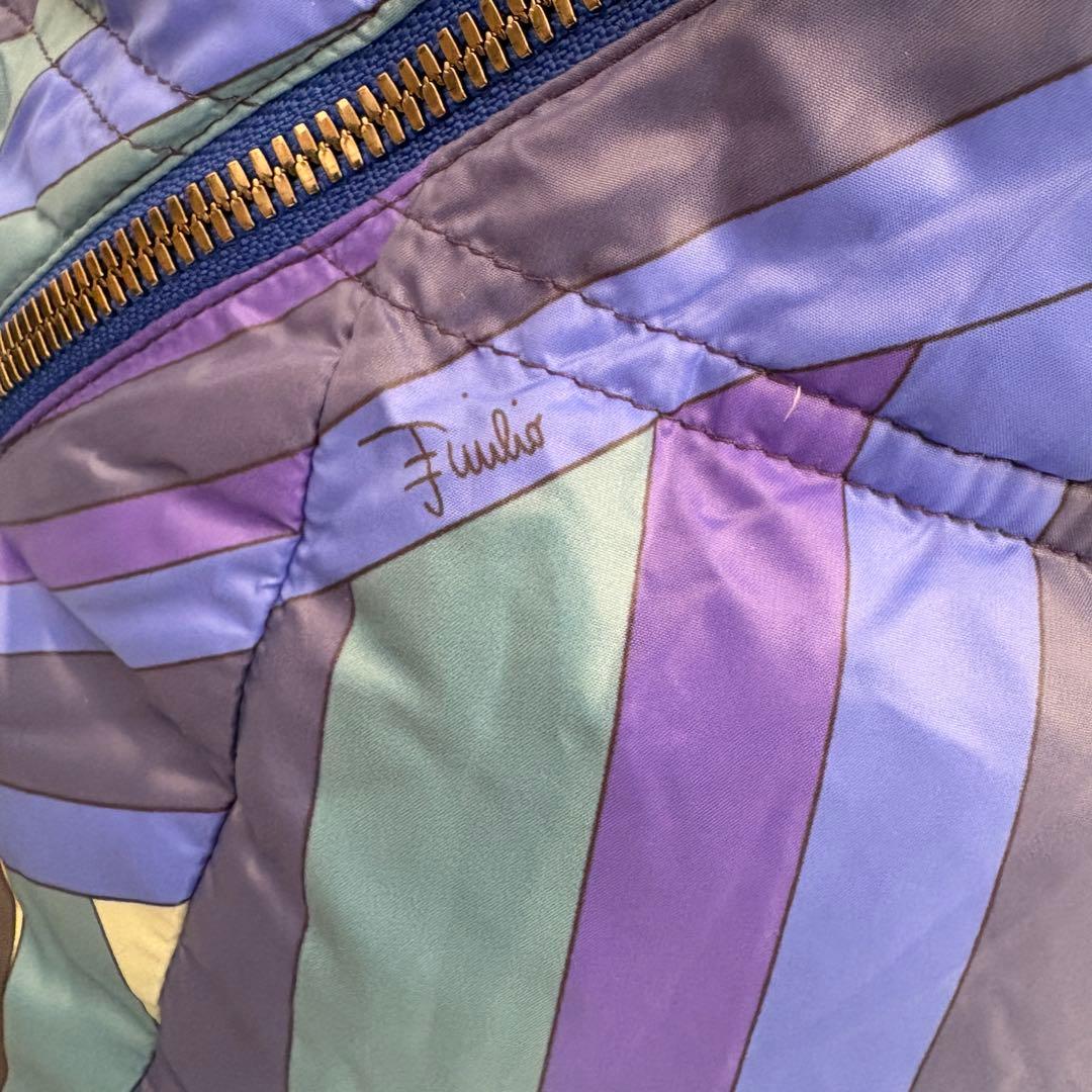 エミリオプッチ　ダウンベスト　ブルー　ハイネック　総柄　IT44 ナイロン