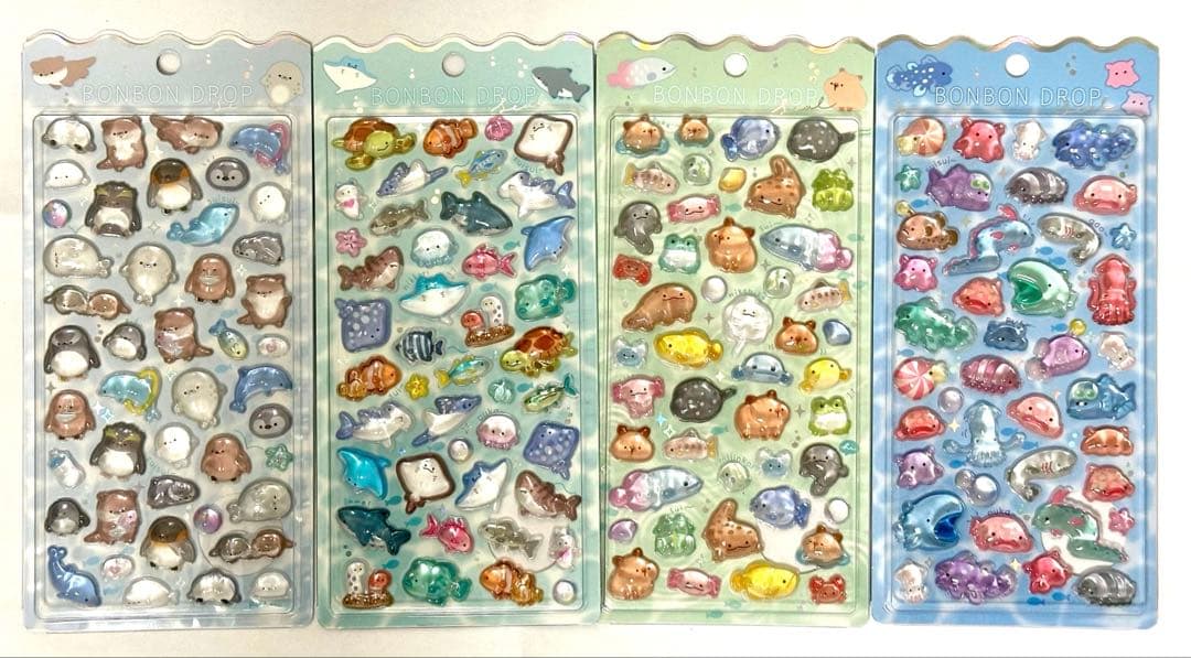 正規品 ボンボンドロップシール 水族館 4枚セット 海獣 海水魚 淡水 深海魚