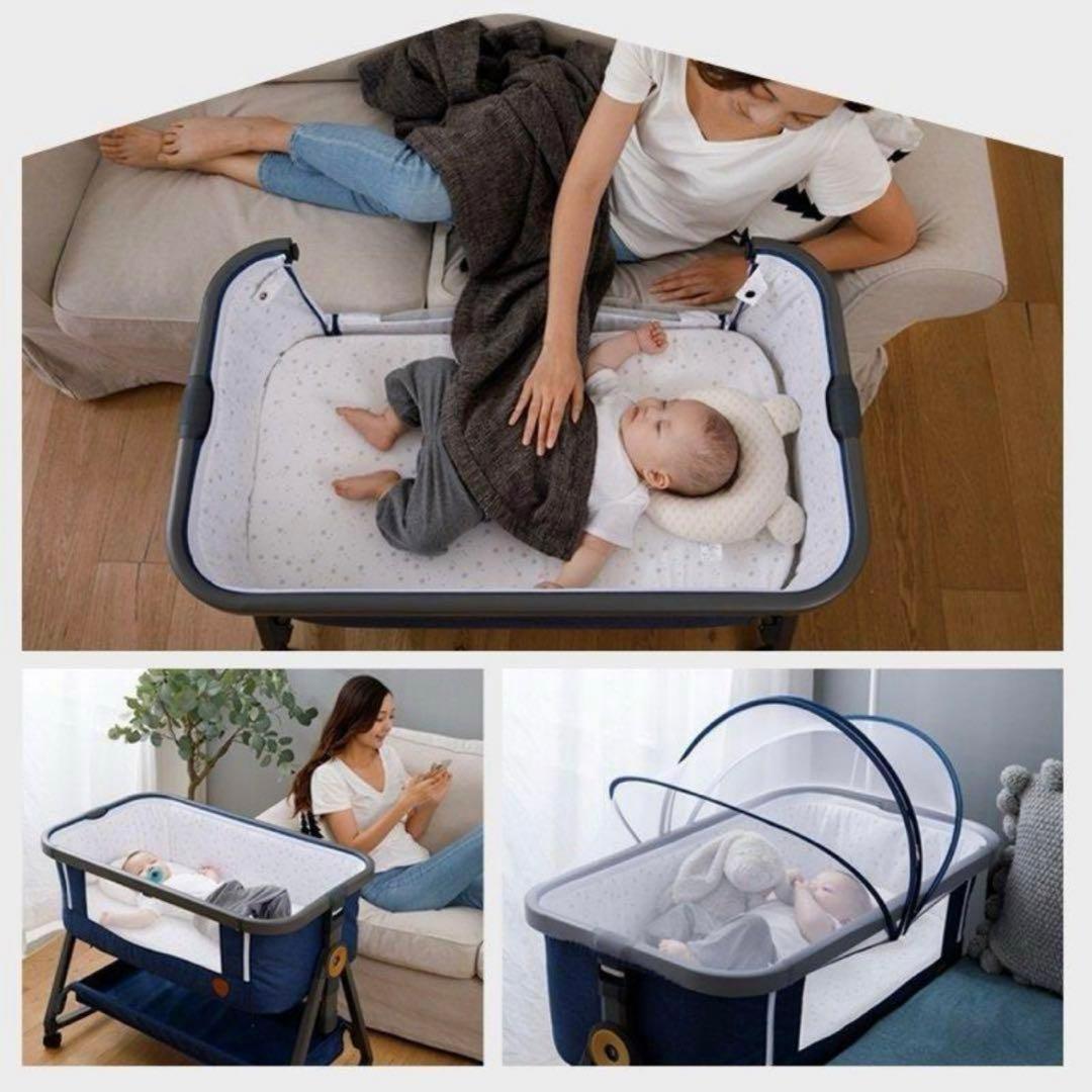 【ちょこ】グレー ベビーベッド 6段階高さ調整