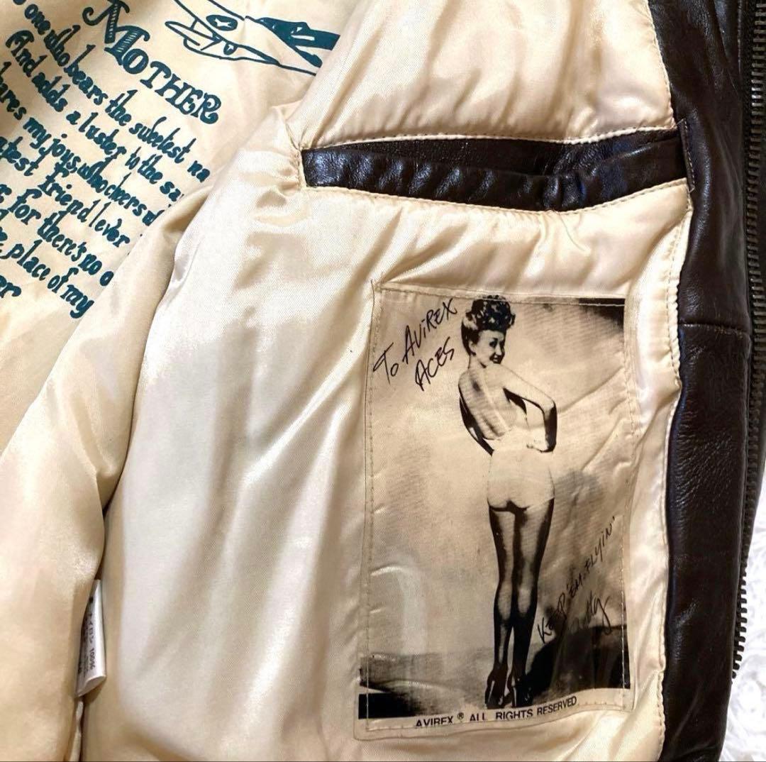 【良品】アヴィレックスA-2 革胸タグ　ダークブラウン　L〜XL相当