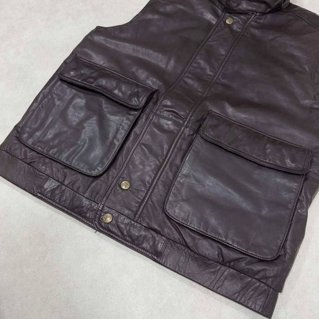古着 80s 黒タグ エディーバウアー レザー ベスト ジャケット ブラウン茶①