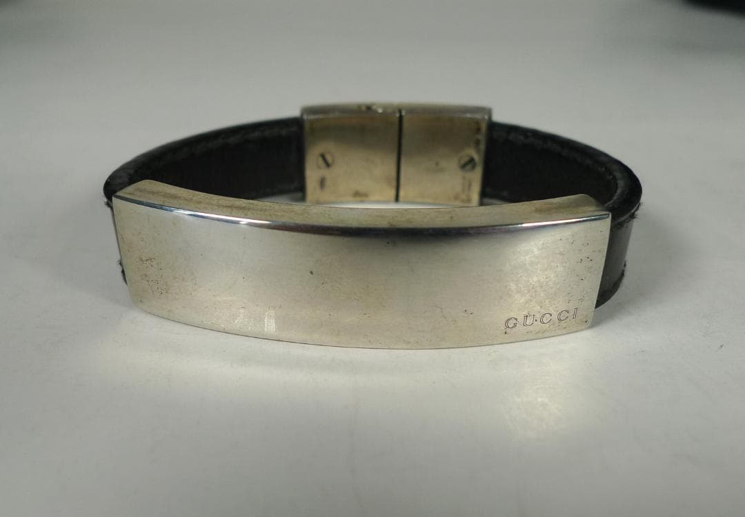 GUCCI グッチ　ID ブレスレット　本革 シルバー 925