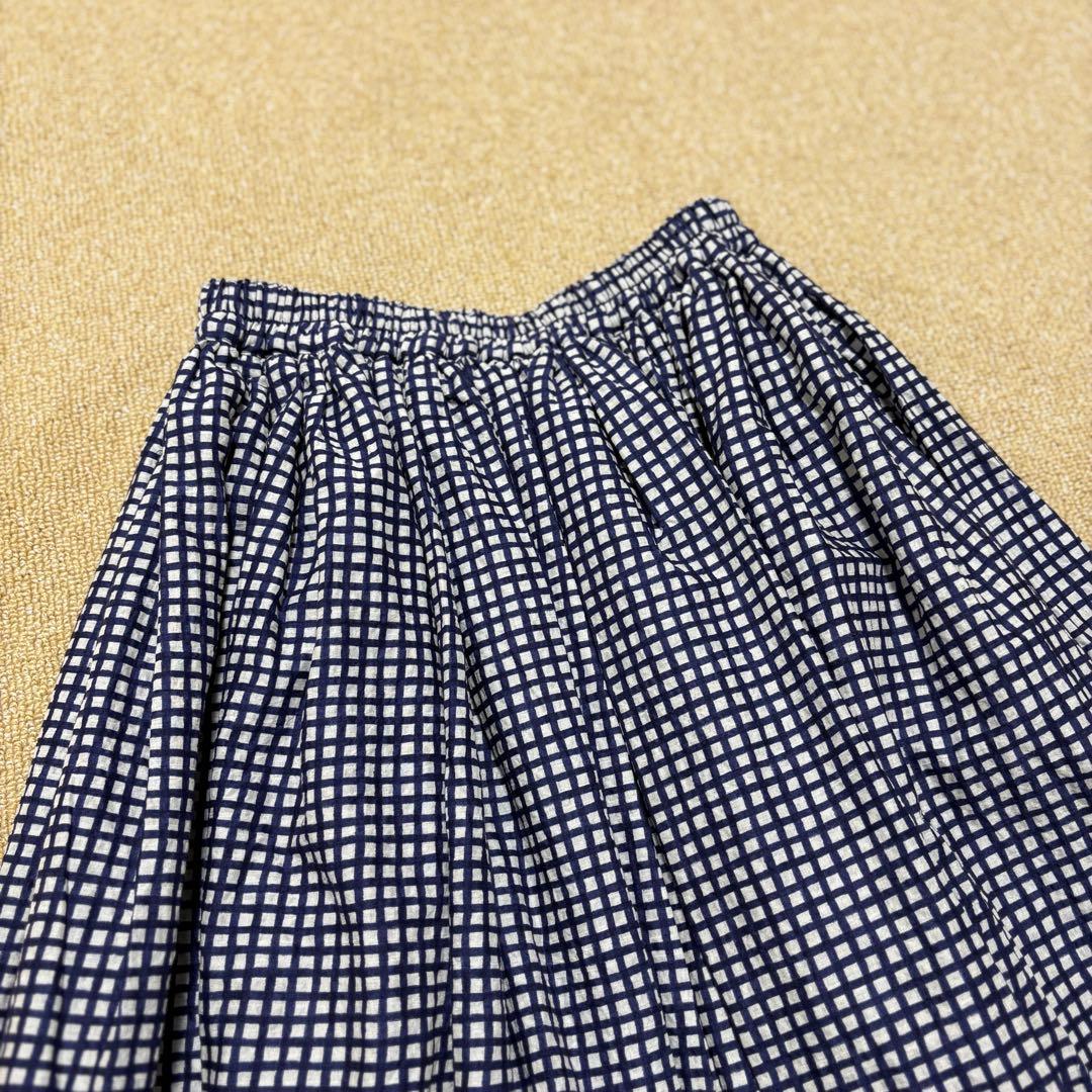 マダマダ 藍染め フレアスカート チェック 総柄 ギャザー