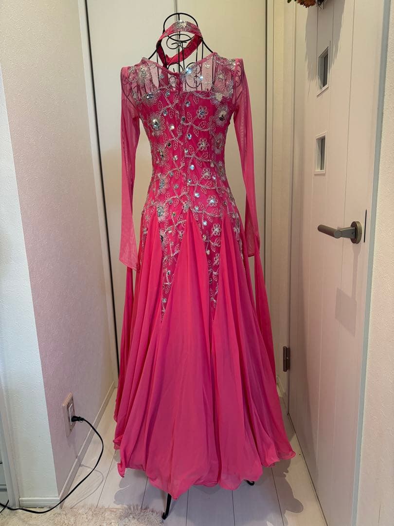 ダンスドレスピンク フラワー刺繍 prima boutique 【表示サイズL】