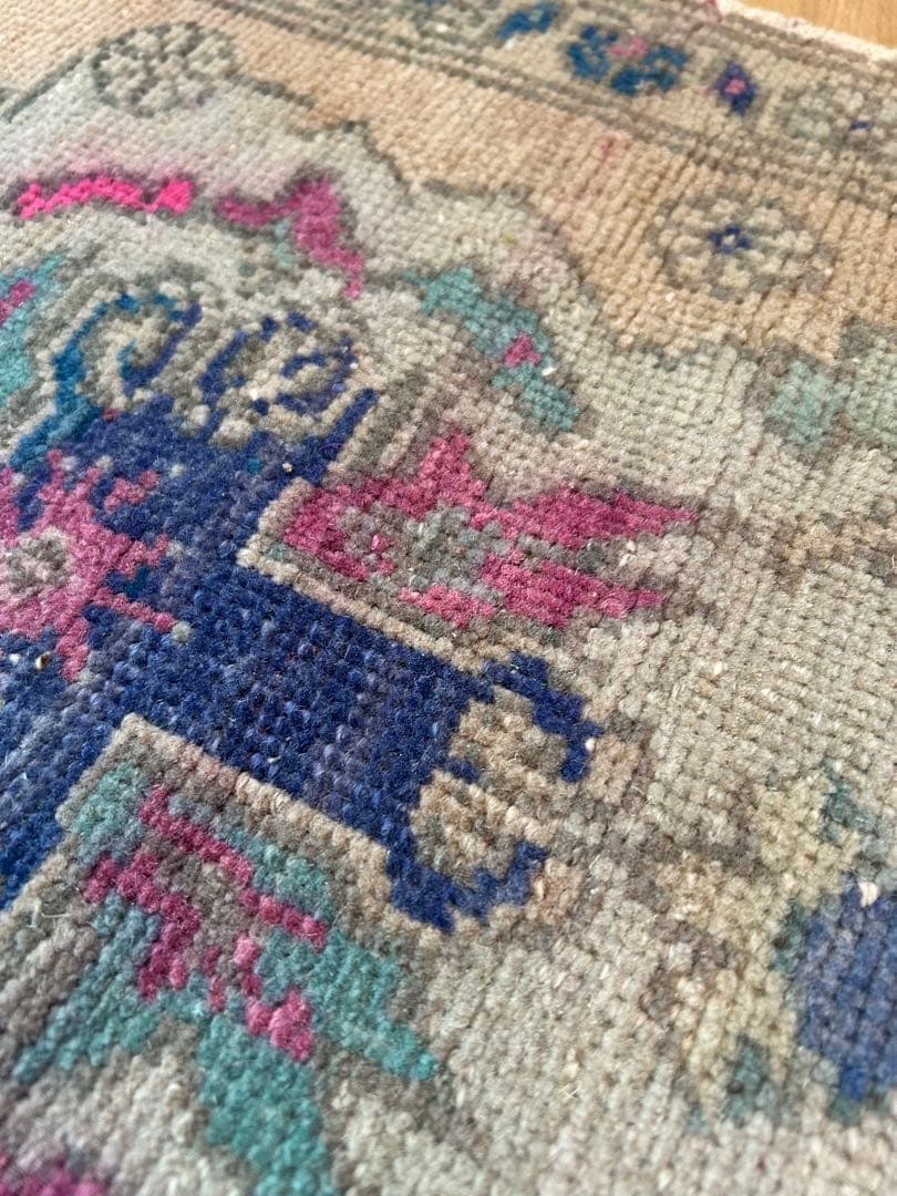 トライバルデザイン ウールラグ 約50×103cm ヴィンテージラグ