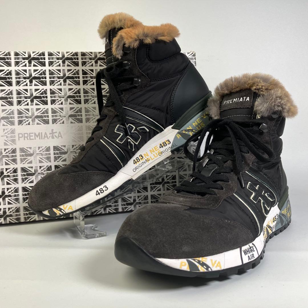 【未使用級】希少　PREMIATA リアルファー　ハイトップスニーカー　黒　26