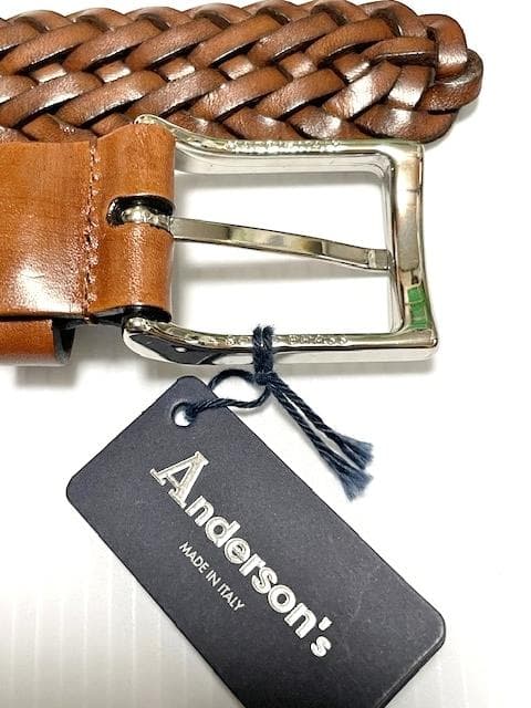 新品タグ付 アンダーソンズ アンティーク調ブラウンレザーメッシュベルト