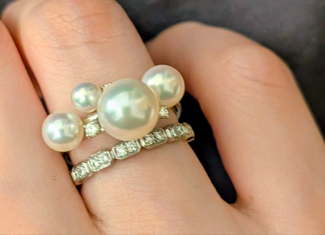 K14ホワイトゴールド パール ダイヤリング