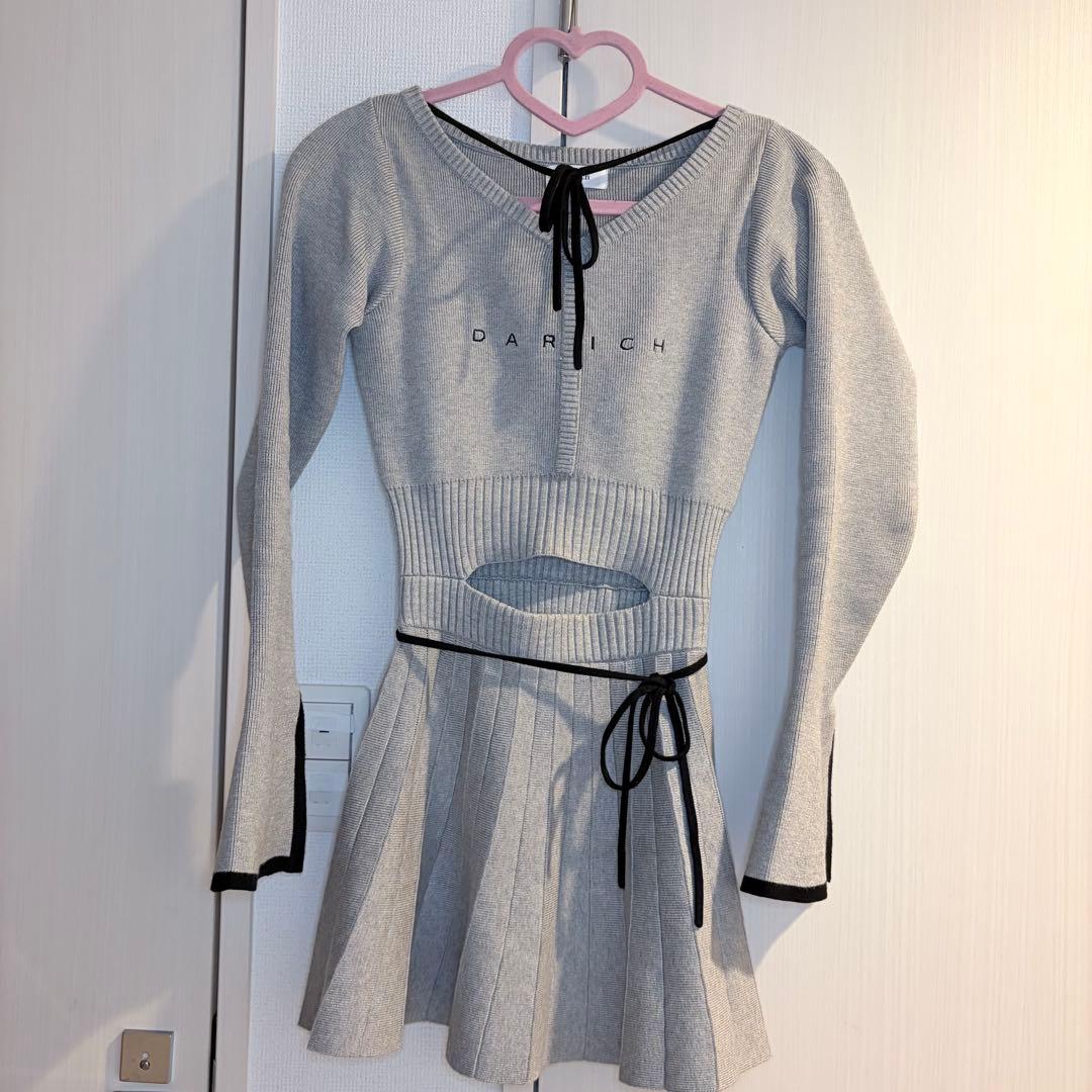 短時間着用　Darich ウエストオープンリボンデザインニットミニワンピース