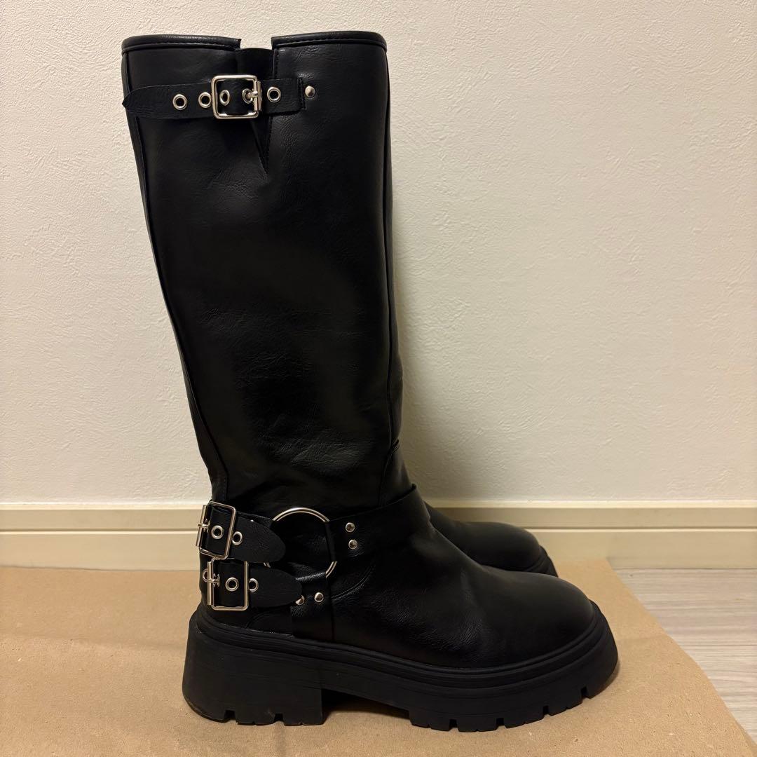 ACLENT ラウンドバックルロングブーツ　ブーツ　アクレント