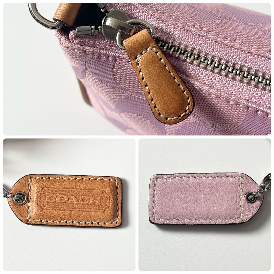 コーチ　アクセサリーポーチ　シグネチャー　キャンバス　レザー　ピンク　ベージュ