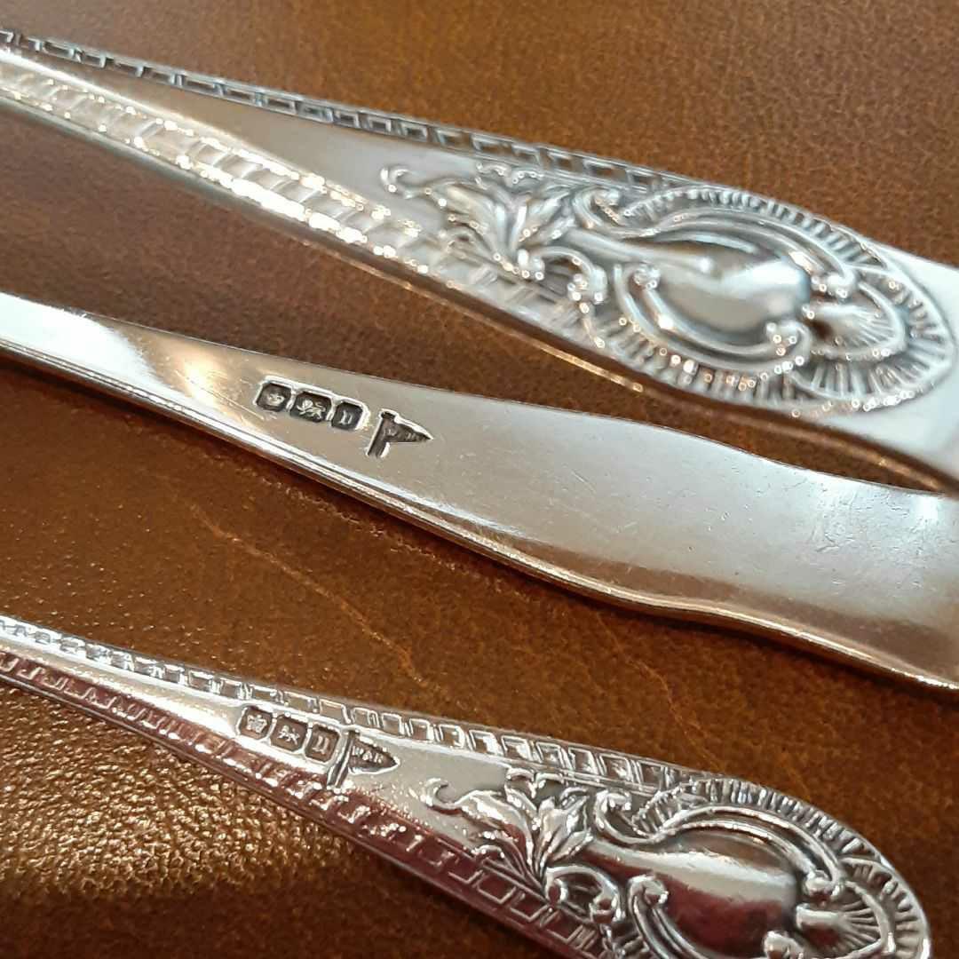 英国 純銀 ティースプーン&シュガートング ♡アンティークシルバー◇ケース付