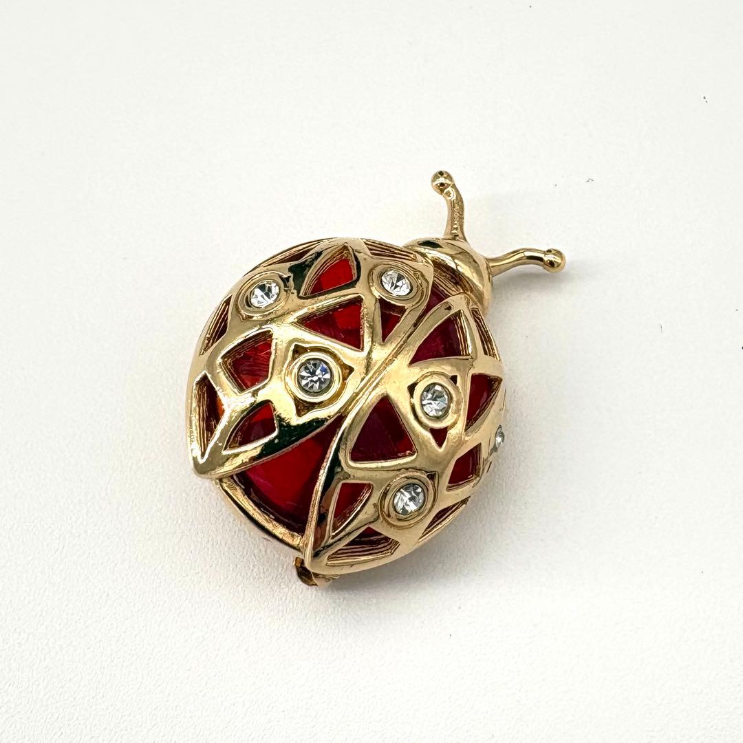 極美品 ディオール ブローチ てんとう虫 昆虫 ラインストーン カラーストーン