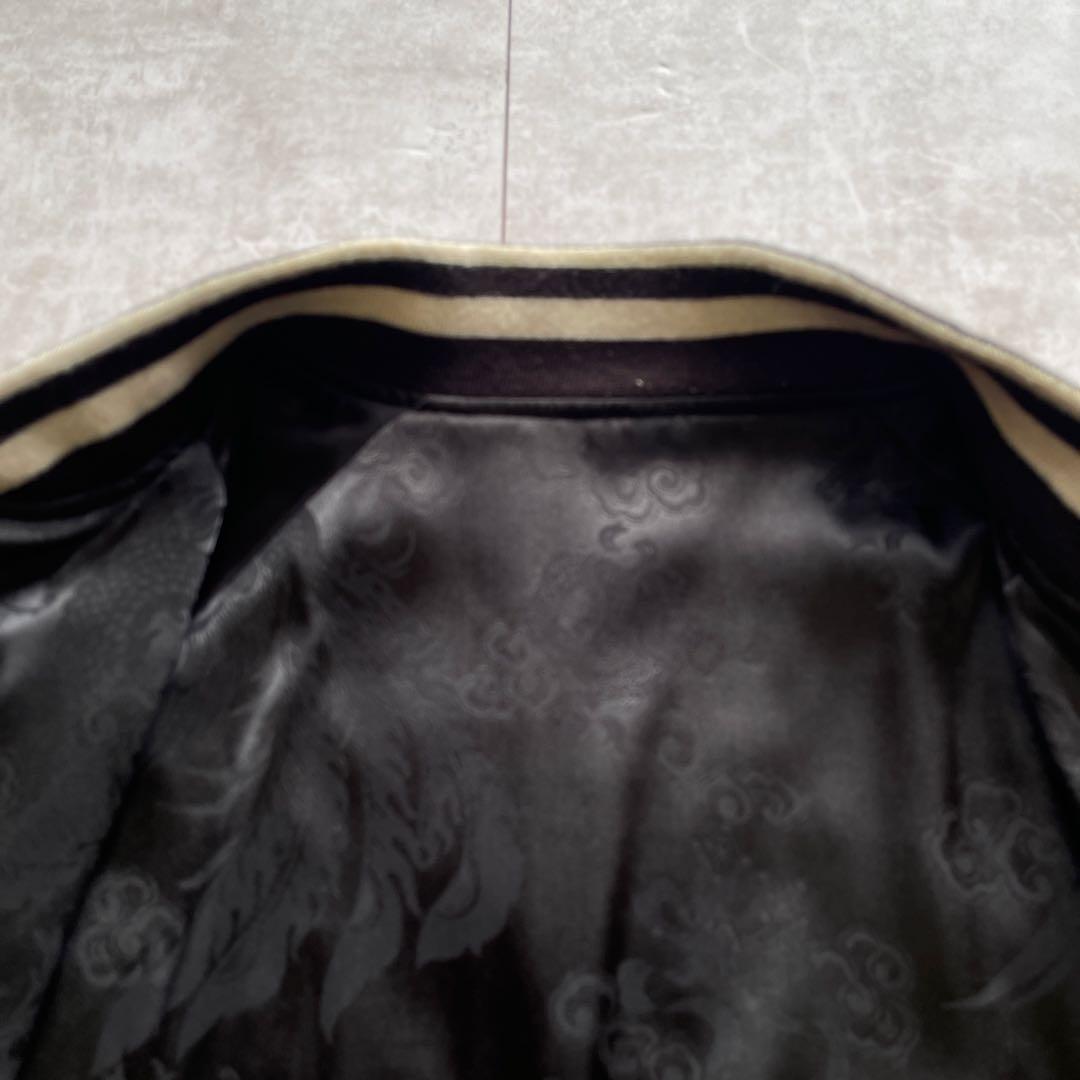 絡繰魂 スカジャン XL リバーシブル 龍刺繍 和柄 ホワイト×ブラック