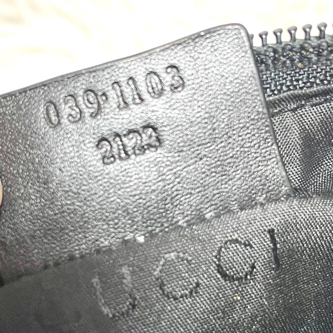 【美品】GUCCI アクセサリーポーチ GG柄 キャンバス レザー ロゴプレート