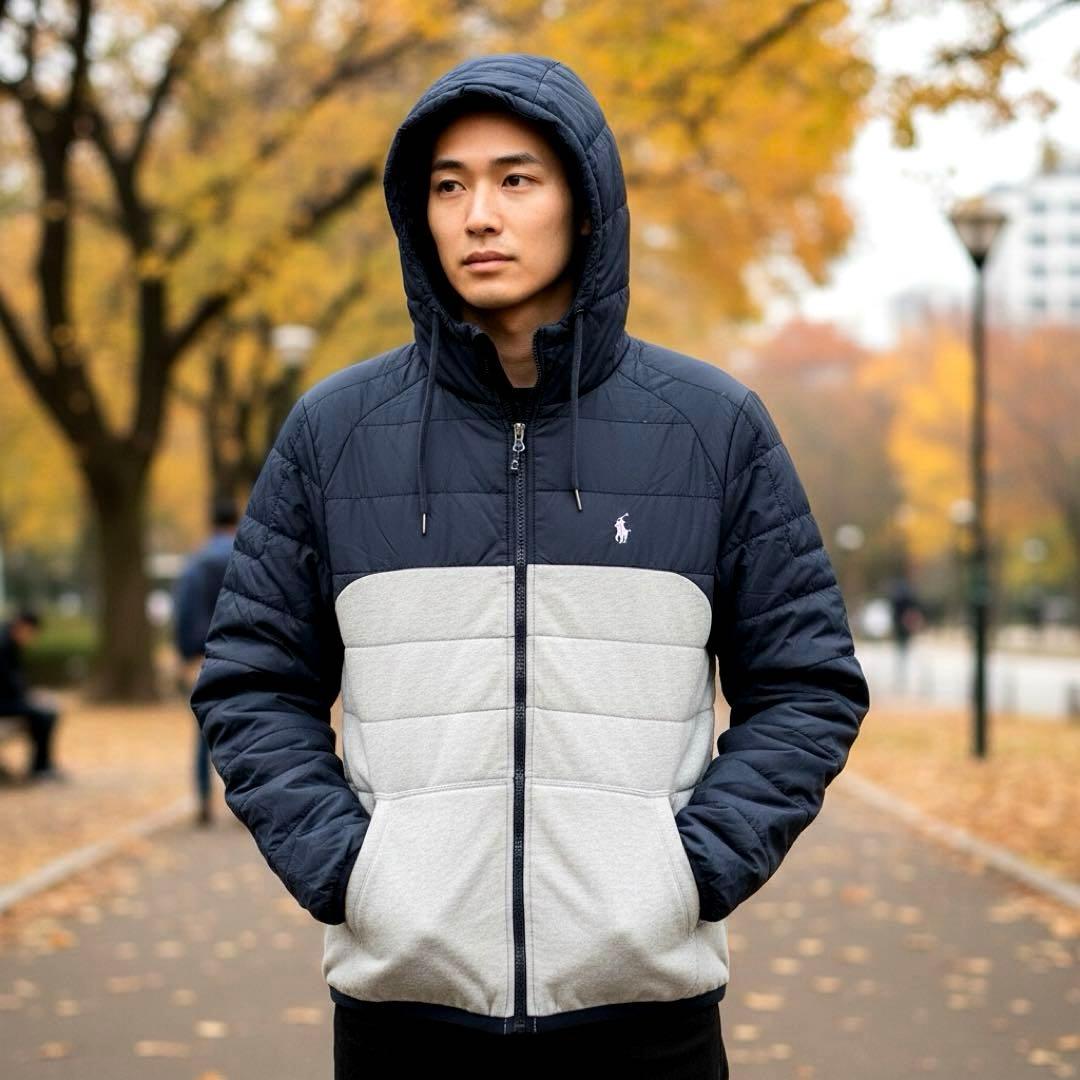 ポロラルフローレン パデットジャケット M L相当 刺繍ポニーロゴ 切替