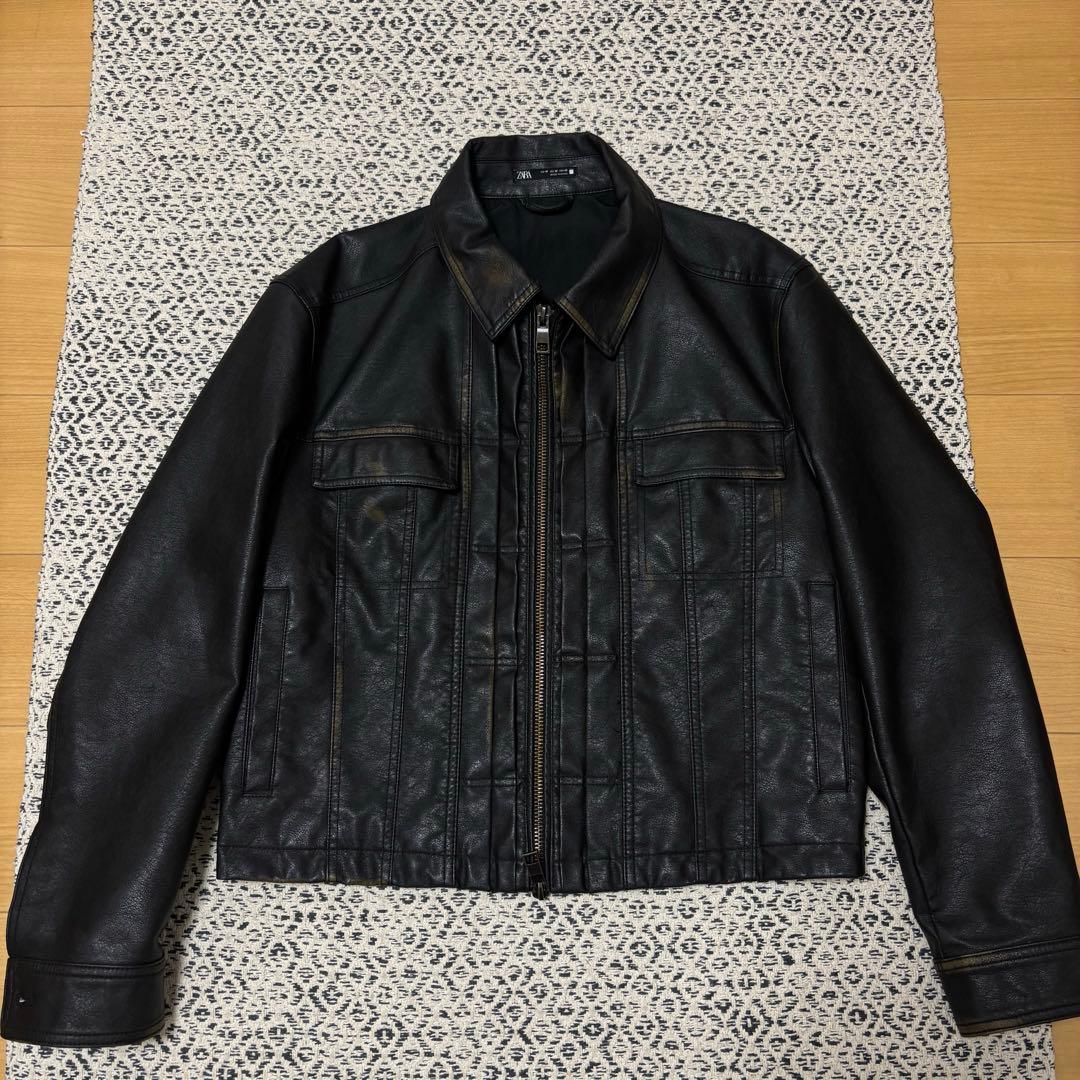 (美品)ZARA ヴィンテージエフェクト レザージャケット　M