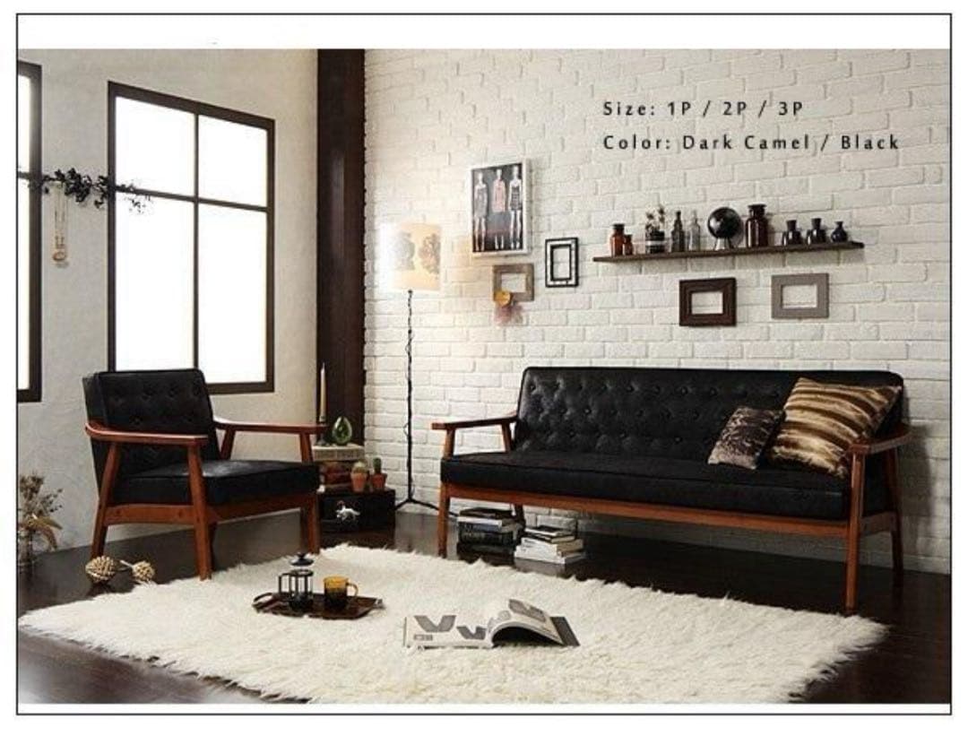 新品未使用　木肘ヴィンテージソファ　２人掛け　２P　ブラック