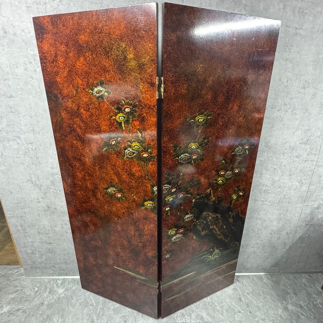 アンティーク　屏風　衝立　パーティション　花鳥　装飾　飾り　中国家具