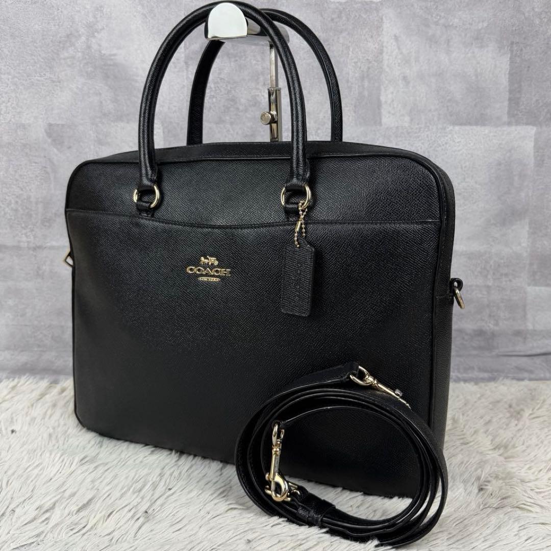 美品 コーチ レザー 2way ビジネスバッグ サフィアーノ レザーブラック