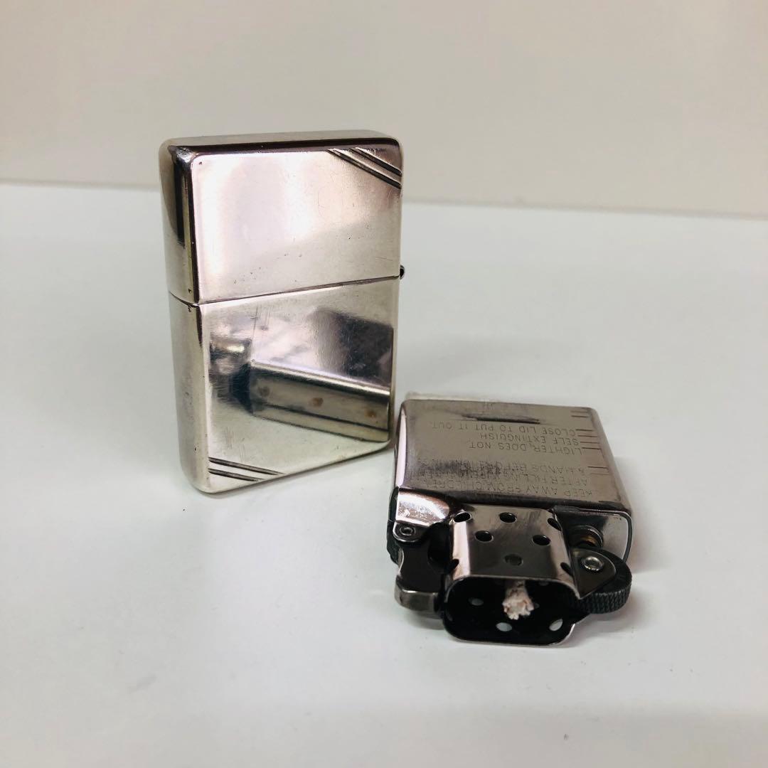 スターリングシルバーダイアゴナルラインフラットトップZIPPO