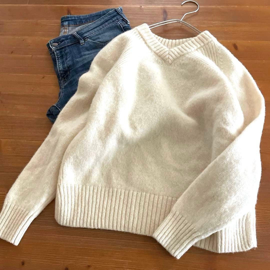 pritシェットランドウール5G天竺編み 2wayプルオーバーニット　アイボリー