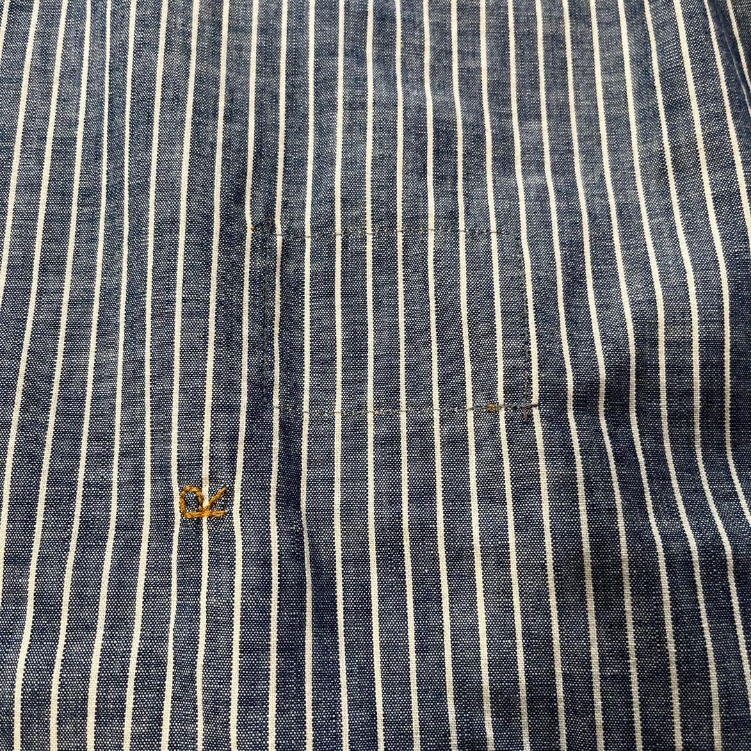 45rダンガリーストライプの908グランパプルシャツ　ユニセックス