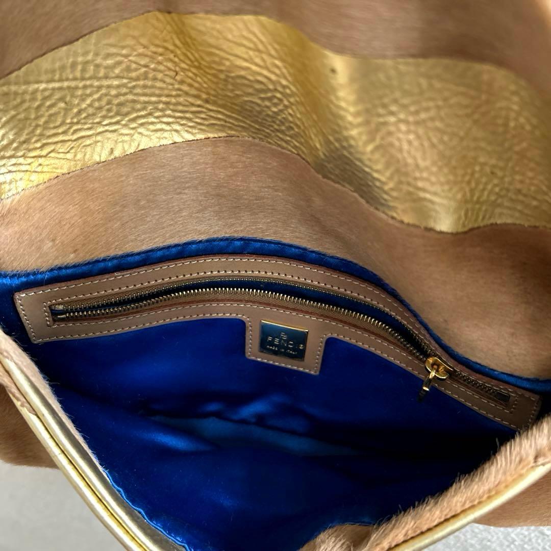 希少✨ FENDI フェンディ バゲット ハンドバッグ ハラコ×ゴールドレザー