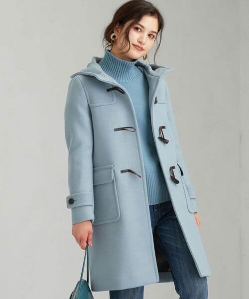 【グリーンレーベルリラクシング】 ダッフルコート くすみブルー