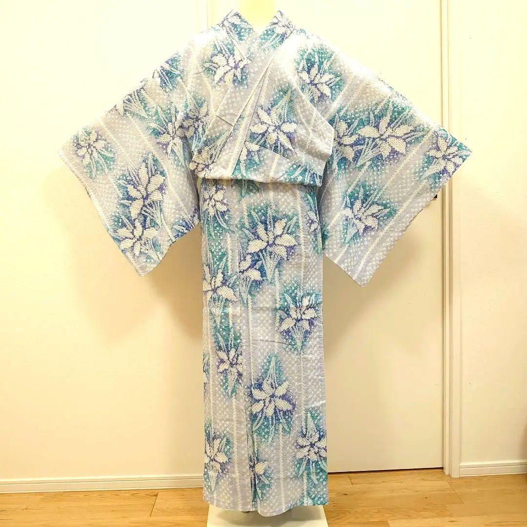 ◆藤娘きぬたや◆総絞り浴衣 菖蒲 青 水色 身丈158cm裄丈67cm