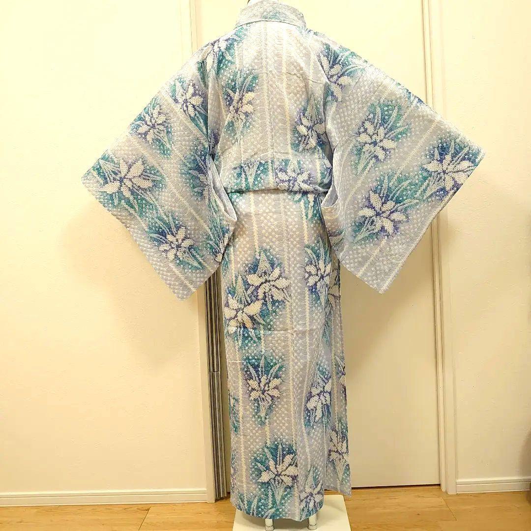 ◆藤娘きぬたや◆総絞り浴衣 菖蒲 青 水色 身丈158cm裄丈67cm