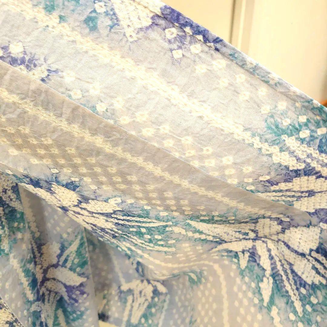 ◆藤娘きぬたや◆総絞り浴衣 菖蒲 青 水色 身丈158cm裄丈67cm