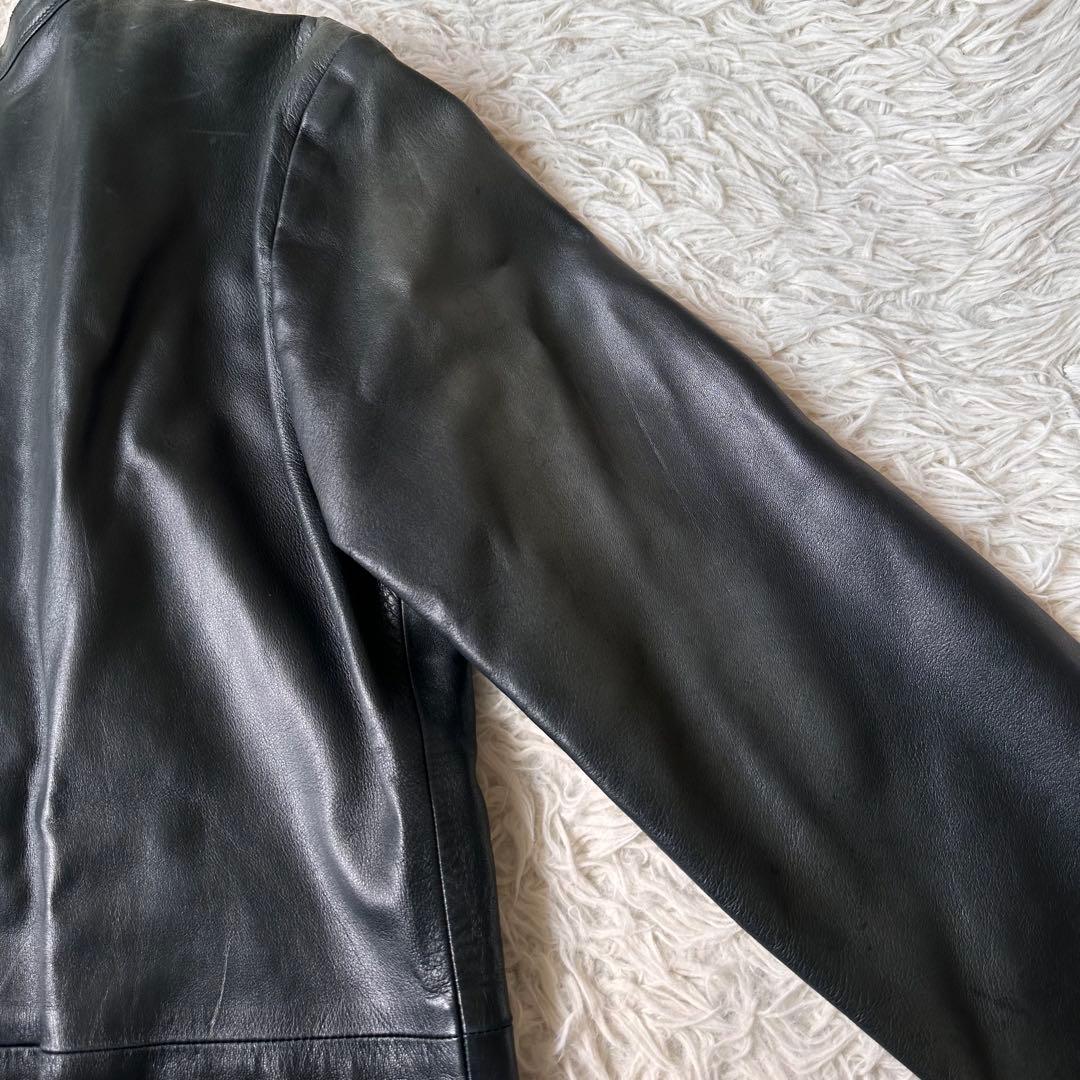 希少✨アニエスベー　レザージャケット　ノーカラー　スナップボタン　黒　本革