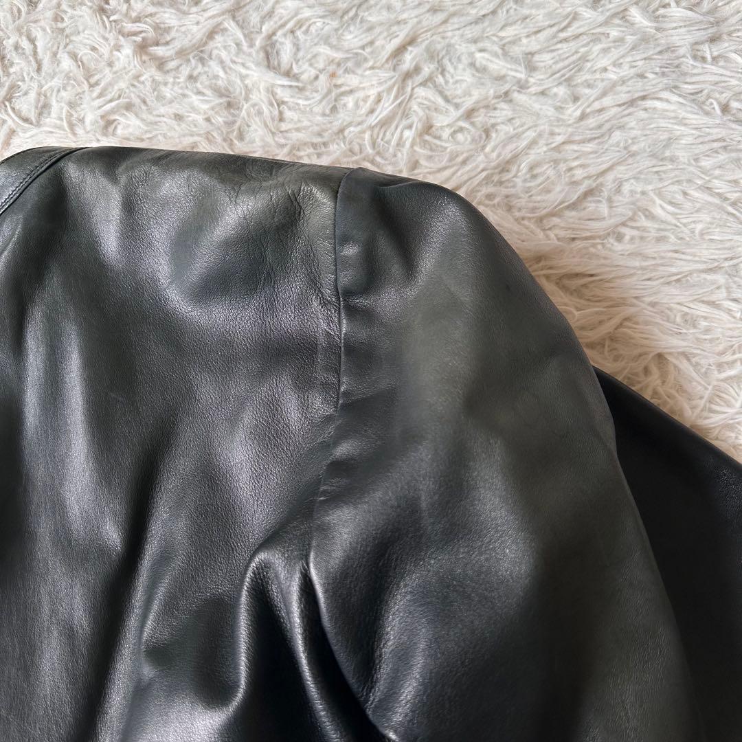 希少✨アニエスベー　レザージャケット　ノーカラー　スナップボタン　黒　本革