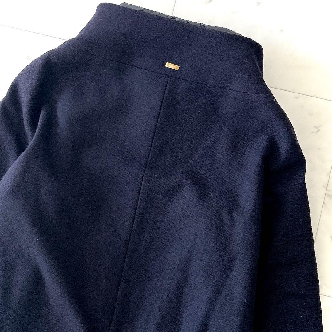 美品 ヘルノ HERNO ウール切替 ドッキング中綿コート ネイビー 42 紺
